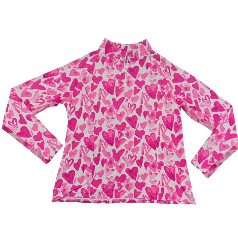 IBKUL Youth Girls Hearts 1/4 Zip Long Sleeve Mesh Top Size XL 11/12